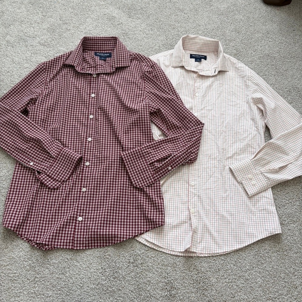Mizzen+Main Lot of 2 Leeward Shirts Mens M Red Plaid Slim Fit Button Up Casual